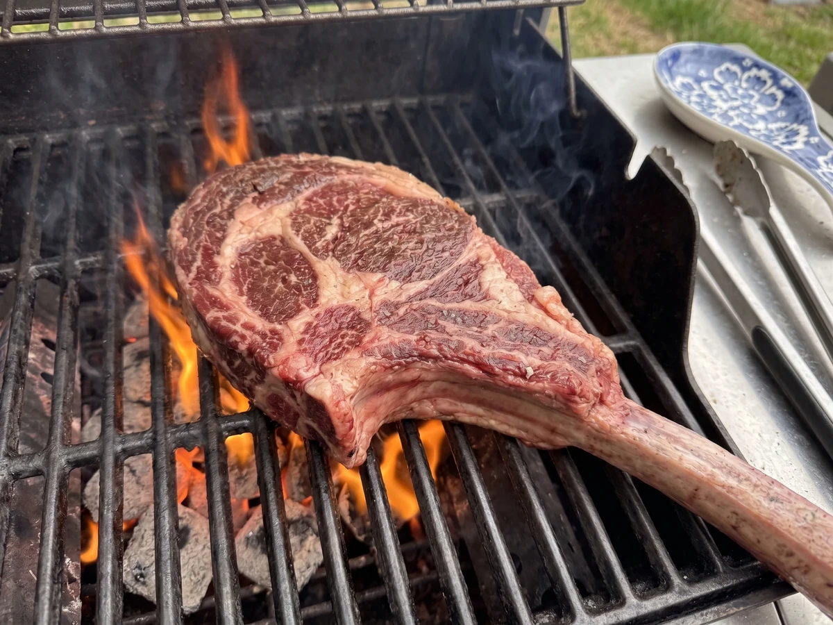 Tomahawk steak on the grill